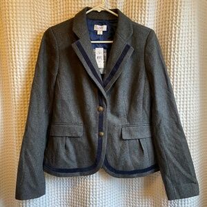 Banana Republic Grey Wool Blazer with Blue Velvet Detail - Size 10